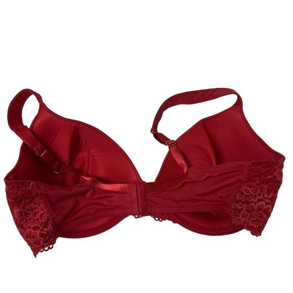 Lilyette Red Floral Lace Unpadded Underwire Bra SZ 40DD 40E - Picture 2 of 3